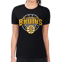 Boston Bruins G-III 4Her by Carl Banks Women's Super-Slim Lightweight Pinstripe Circle Graphic T-Shirt For Sale
