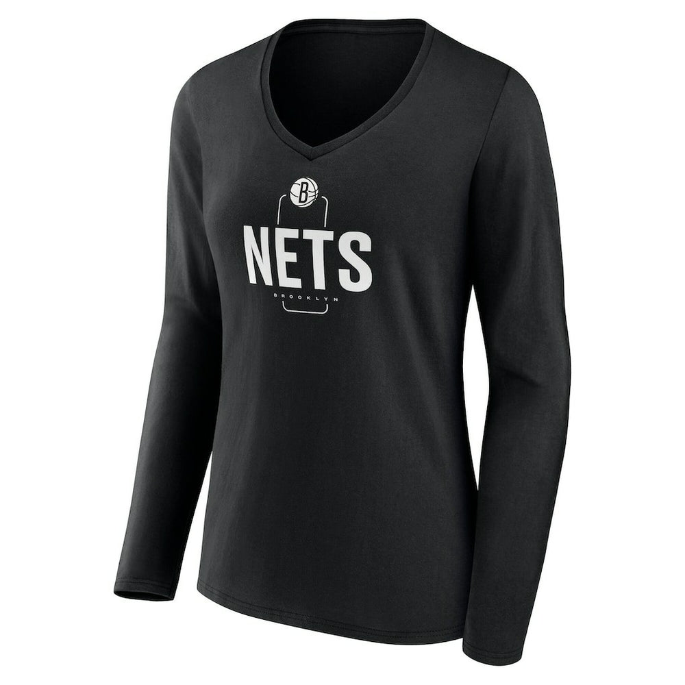 Brooklyn Nets Women's Center Court Name & Number Custom Long Sleeve V-Neck T-Shirt Discount