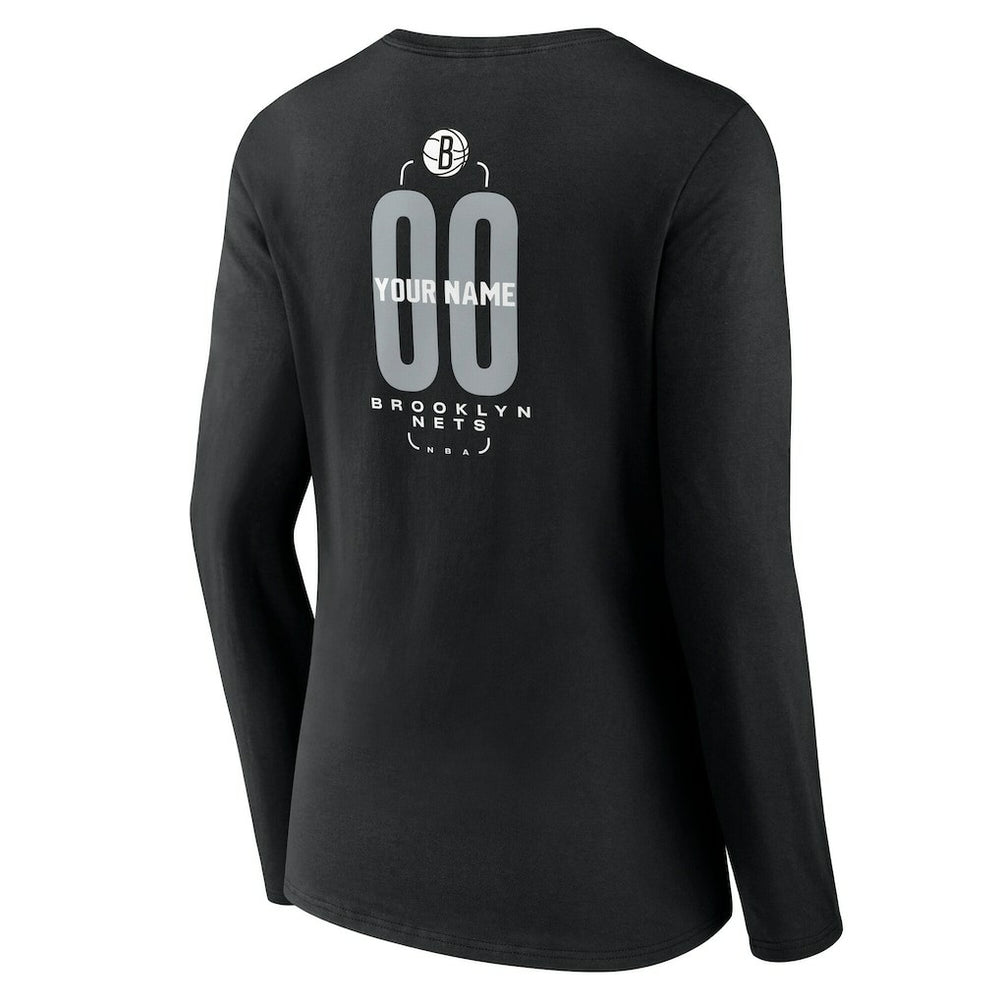 Brooklyn Nets Women's Center Court Name & Number Custom Long Sleeve V-Neck T-Shirt Discount