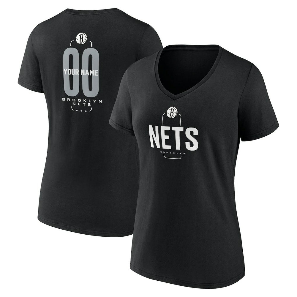 Brooklyn Nets Women's Center Court Name & Number Custom V-Neck T-Shirt Discount