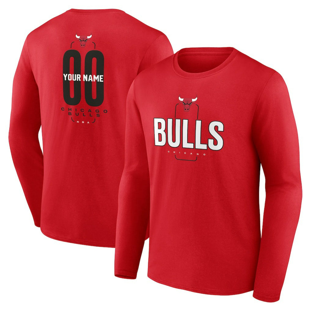 Chicago Bulls Center Court Name & Number Custom Long Sleeve T-Shirt sale On Sale
