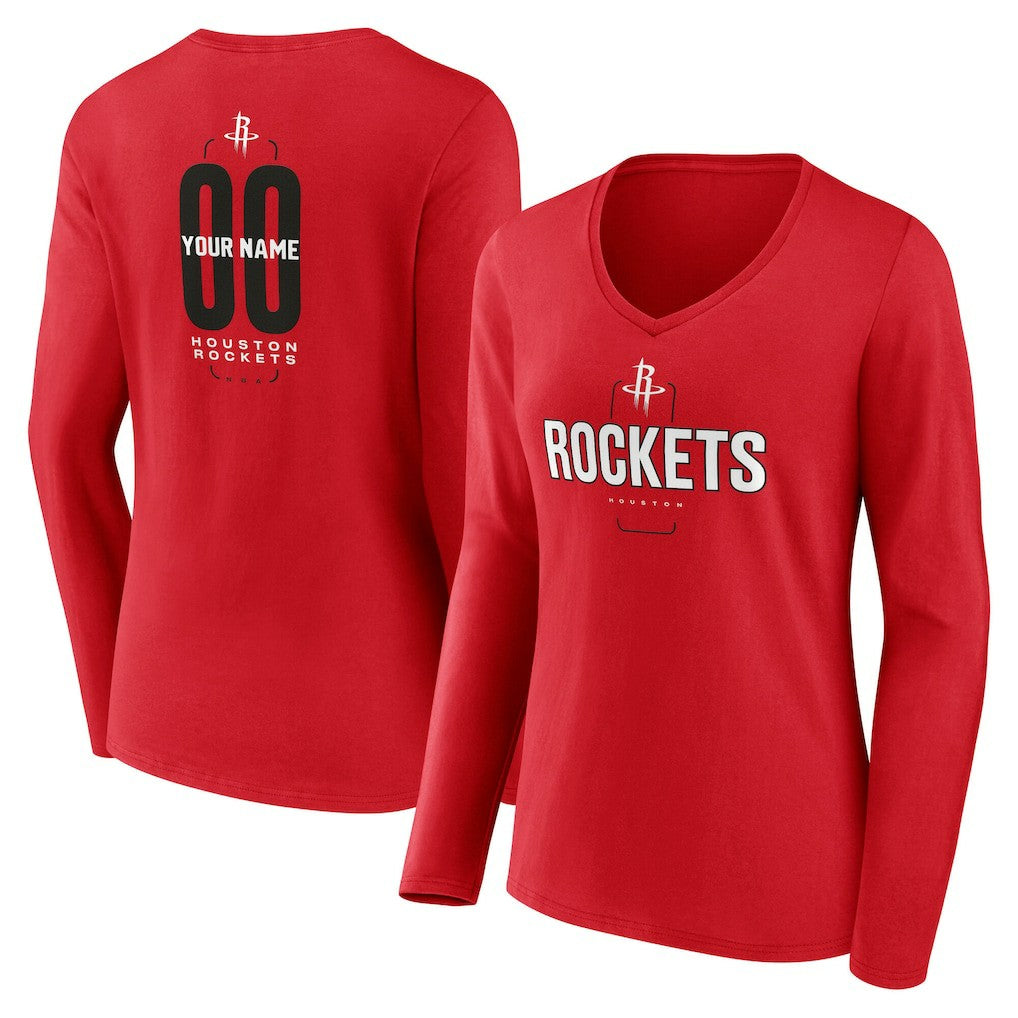 Houston Rockets Women's Center Court Name & Number Custom Long Sleeve V-Neck T-Shirt On Sale