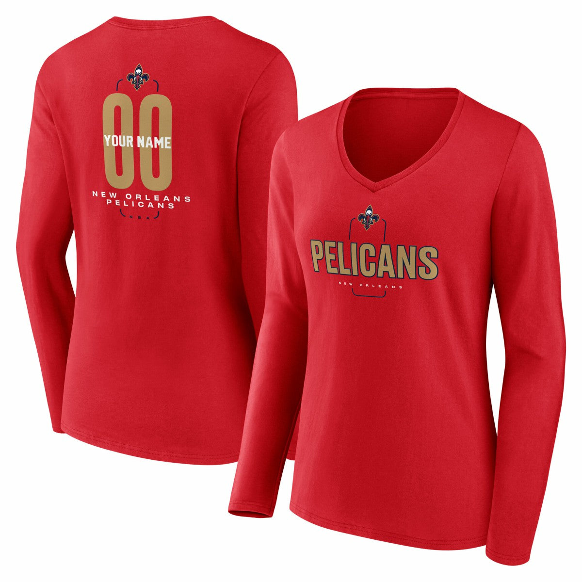 New Orleans Pelicans Women's Center Court Name & Number Custom Long Sleeve V-Neck T-Shirt New