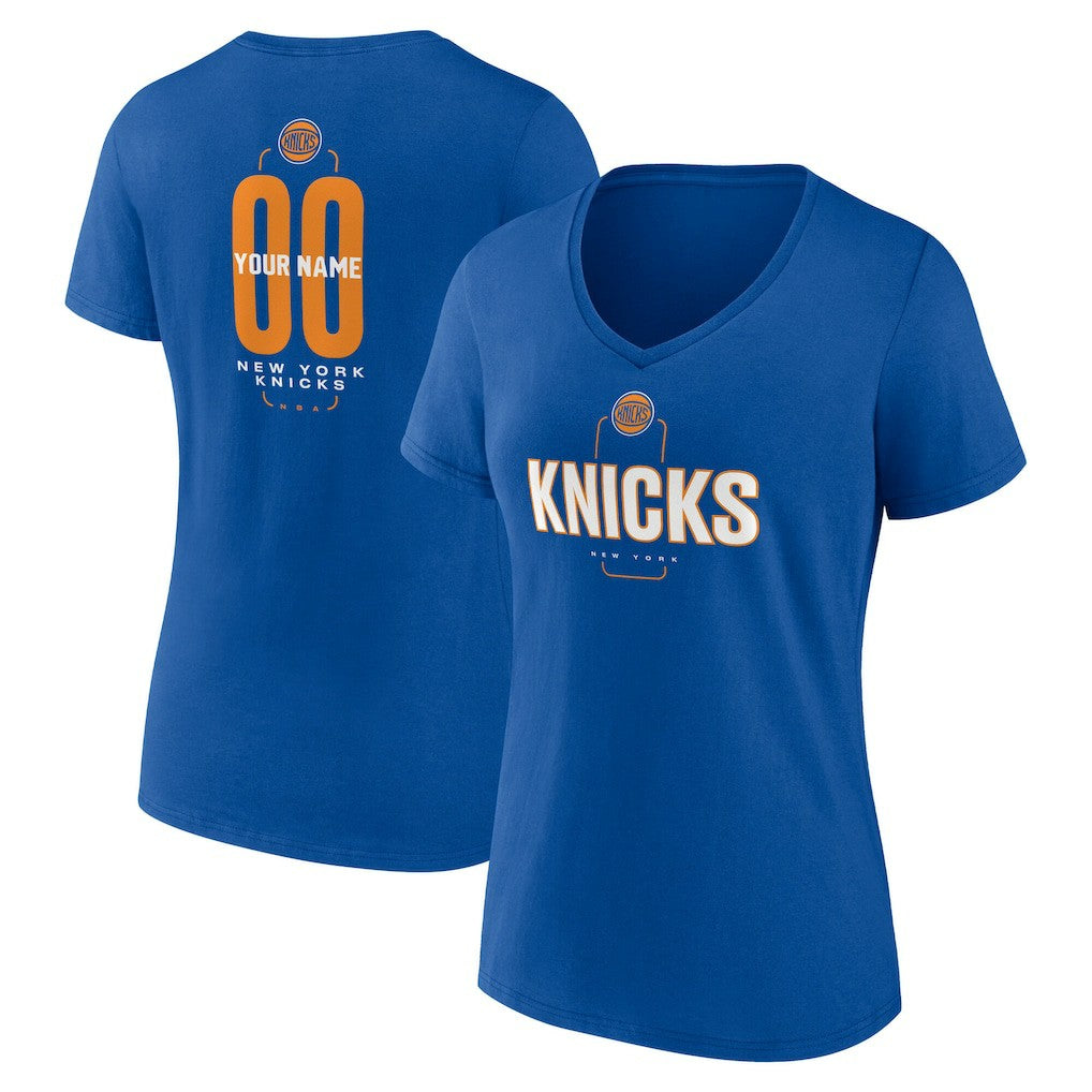 New York Knicks Women's Center Court Name & Number Custom V-Neck T-Shirt Discount