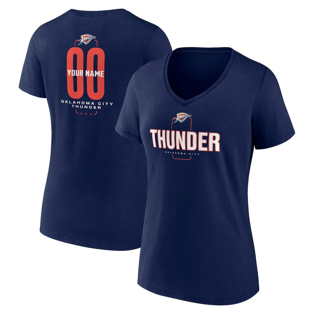 Oklahoma City Thunder Women's Center Court Name & Number Custom V-Neck T-Shirt New