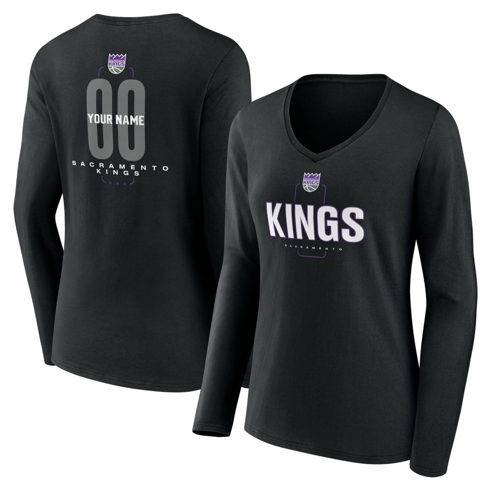 Sacramento Kings Women's Center Court Name & Number Custom Long Sleeve V-Neck T-Shirt Online