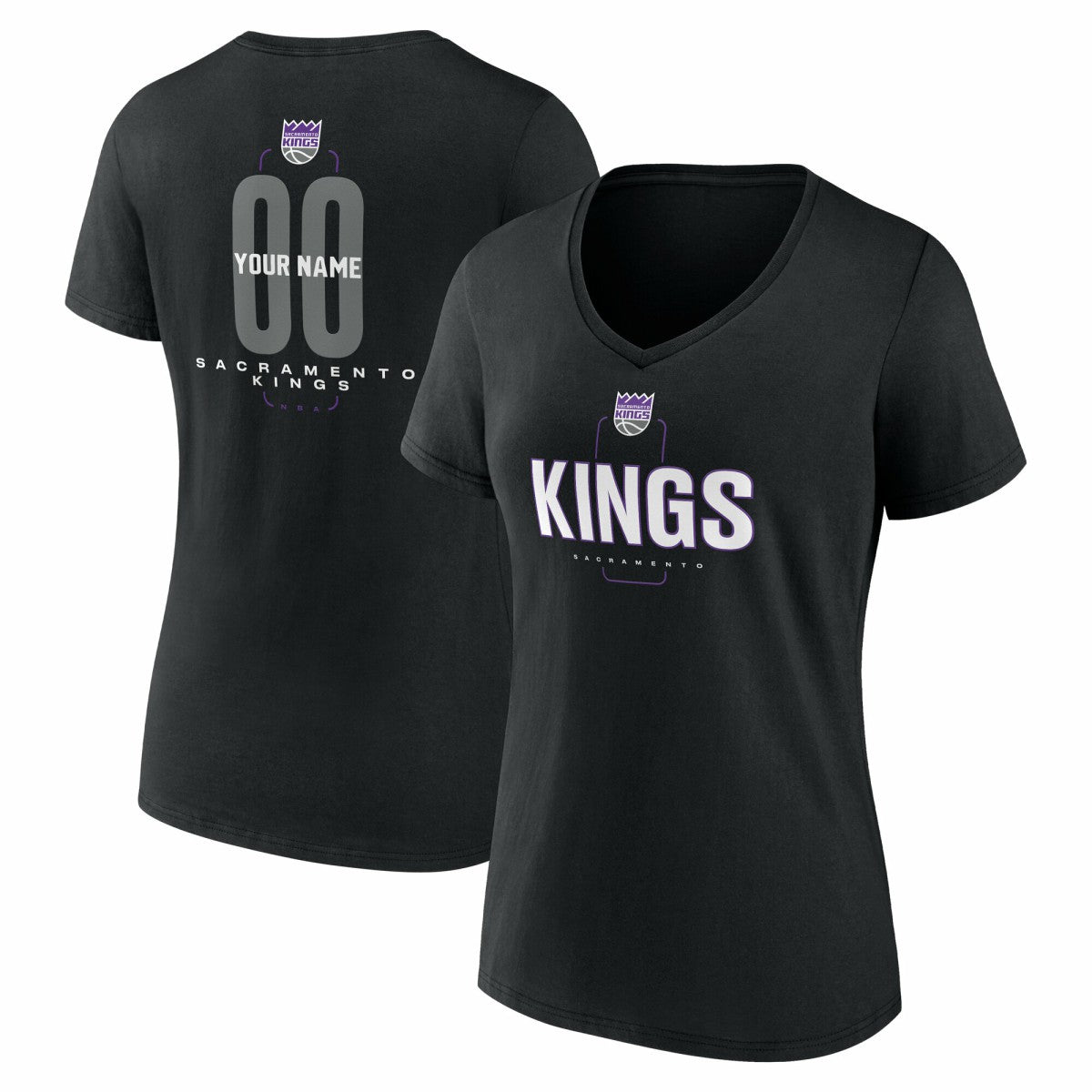 Sacramento Kings Women's Center Court Name & Number Custom V-Neck T-Shirt Discount