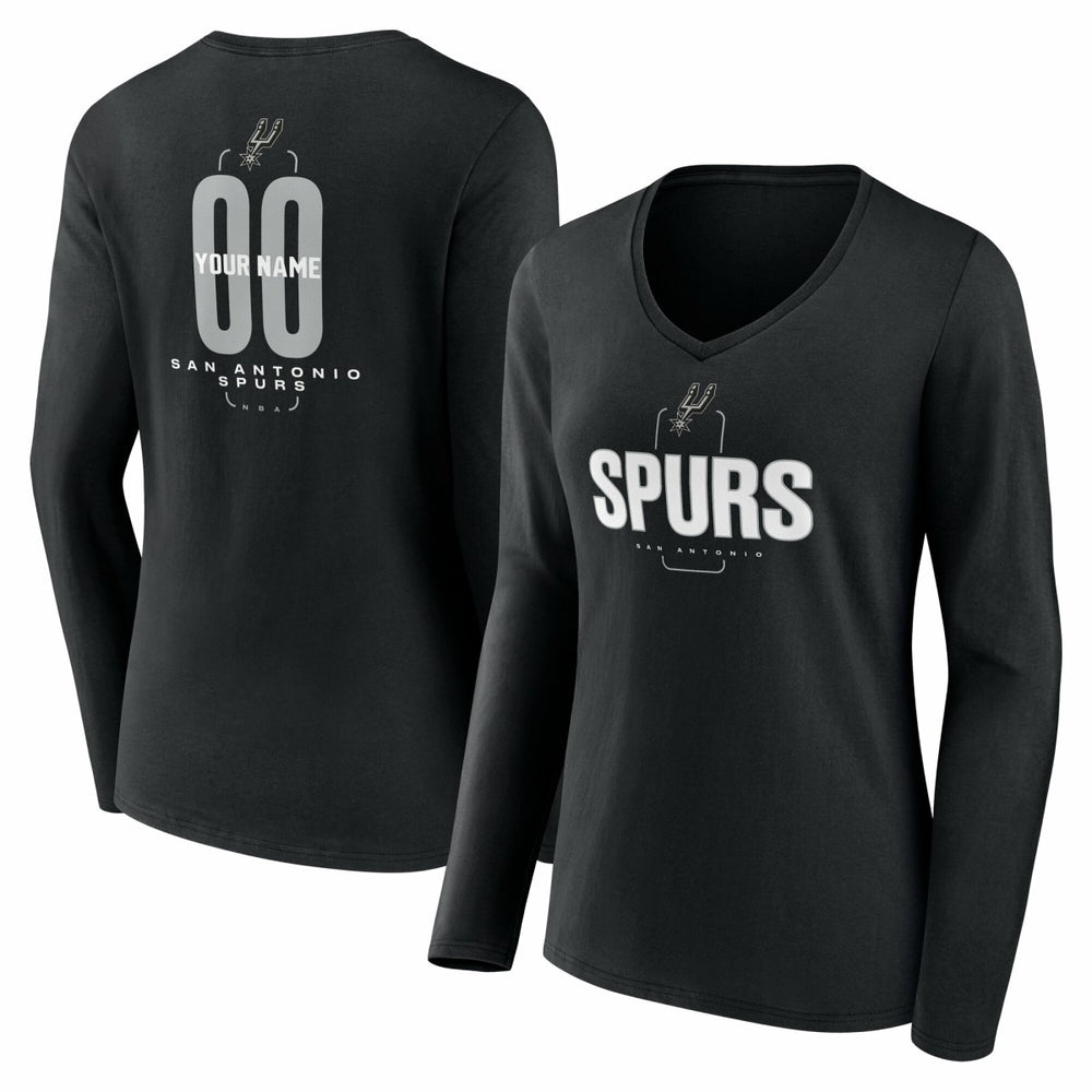 San Antonio Spurs Women's Center Court Name & Number Custom Long Sleeve V-Neck T-Shirt New