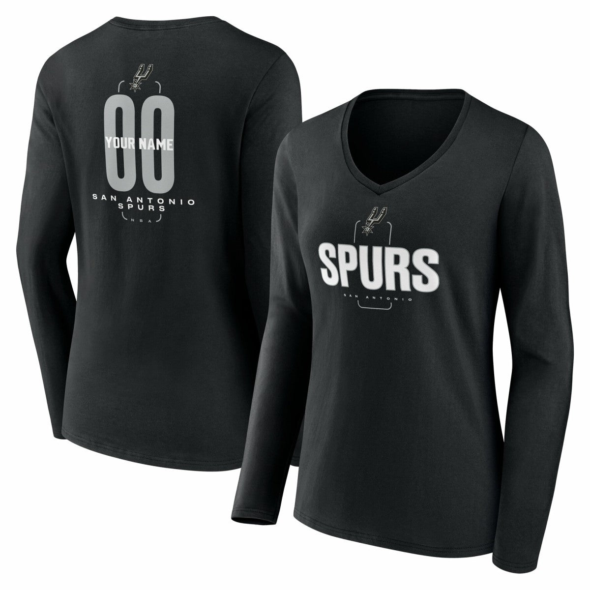 San Antonio Spurs Women's Center Court Name & Number Custom Long Sleeve V-Neck T-Shirt New