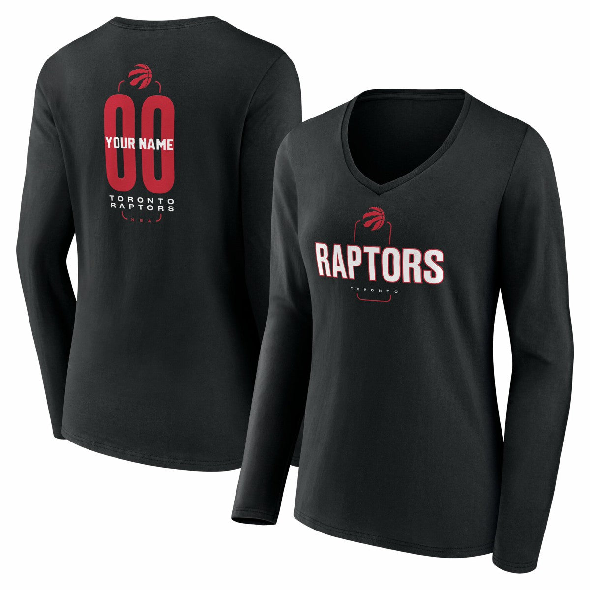 Toronto Raptors Women's Center Court Name & Number Custom Long Sleeve V-Neck T-Shirt Outlet