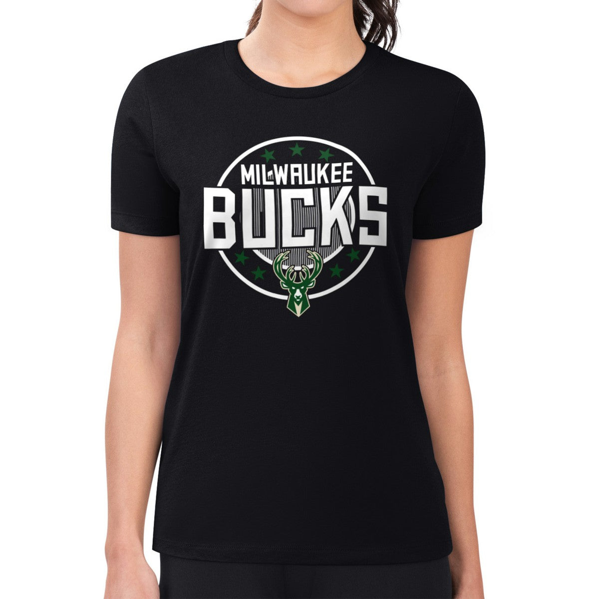 Milwaukee Bucks G-III 4Her by Carl Banks Women's Super-Slim Lightweight Pinstripe Circle Graphic T-Shirt On Sale