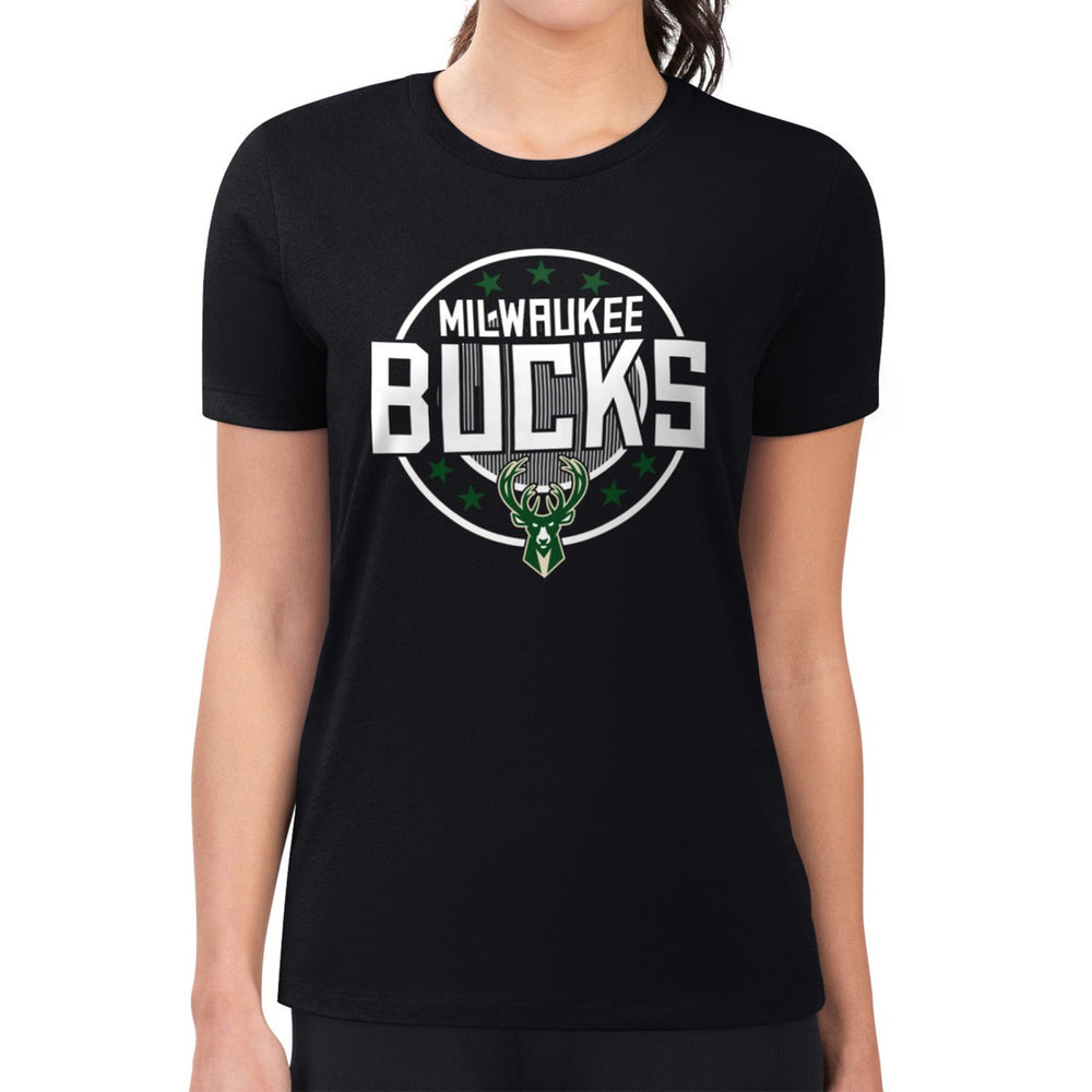 Milwaukee Bucks G-III 4Her by Carl Banks Women's Super-Slim Lightweight Pinstripe Circle Graphic T-Shirt On Sale