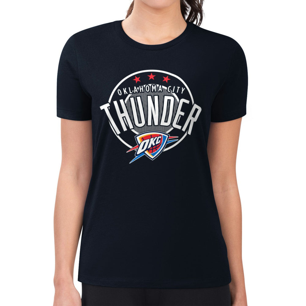 Oklahoma City Thunder G-III 4Her by Carl Banks Women's Super-Slim Lightweight Pinstripe Circle Graphic T-Shirt For Sale