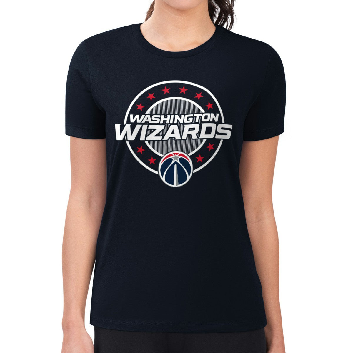 Washington Wizards G-III 4Her by Carl Banks Women's Super-Slim Lightweight Pinstripe Circle Graphic T-Shirt New