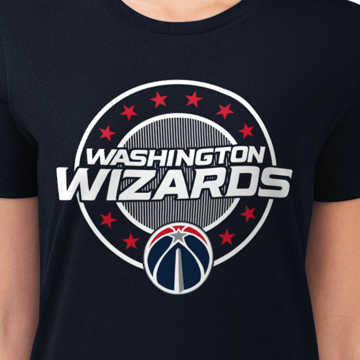 Washington Wizards G-III 4Her by Carl Banks Women's Super-Slim Lightweight Pinstripe Circle Graphic T-Shirt New