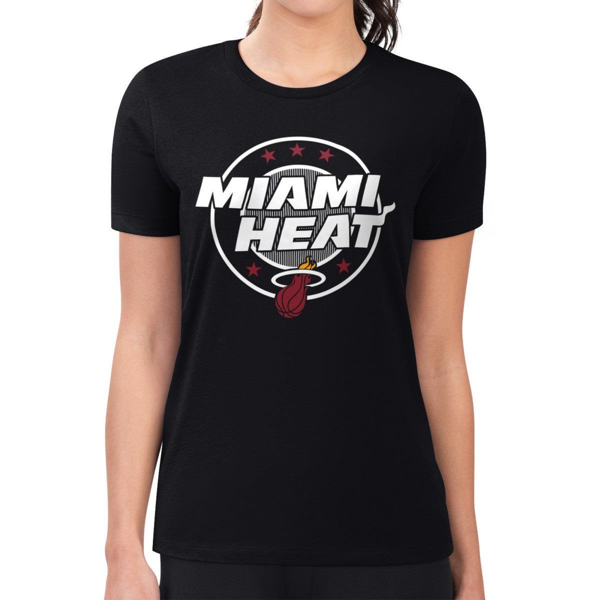 Miami Heat G-III 4Her by Carl Banks Women's Super-Slim Lightweight Pinstripe Circle Graphic T-Shirt On Sale