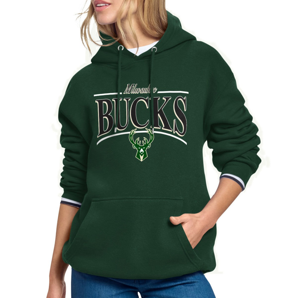 Milwaukee Bucks Starter Women's Arch Stripe Fleece Hoodie Outlet
