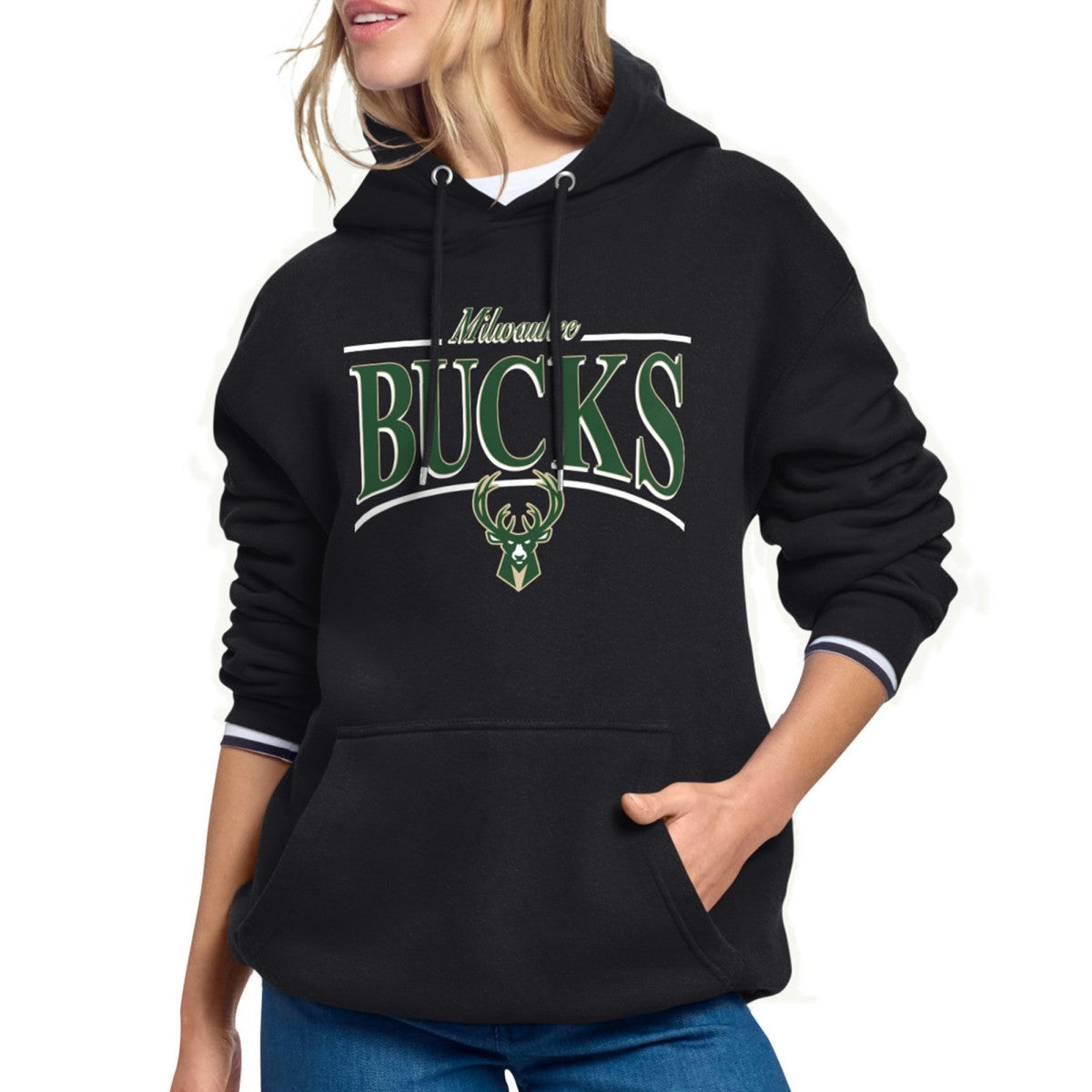 Milwaukee Bucks Starter Women's Arch Stripe Fleece Hoodie On Sale