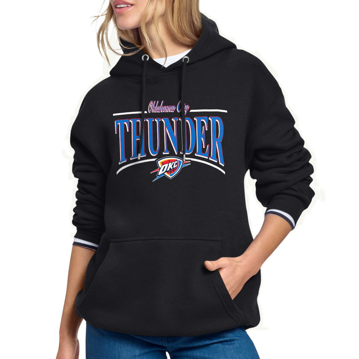 Oklahoma City Thunder Starter Women's Arch Stripe Fleece Hoodie On Sale