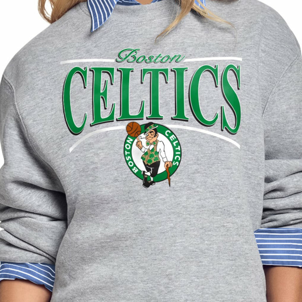 Boston Celtics Starter Women's Arch Stripe Fleece Crewneck Sweatshirt Discount