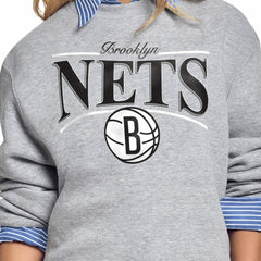 Brooklyn Nets Starter Women's Arch Stripe Fleece Crewneck Sweatshirt Discount
