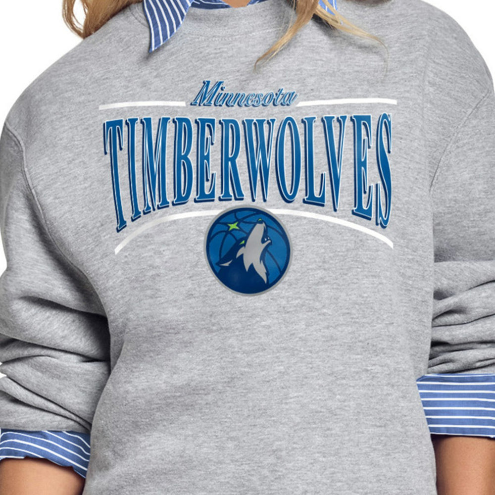Minnesota Timberwolves Starter Women's Arch Stripe Fleece Crewneck Sweatshirt Discount