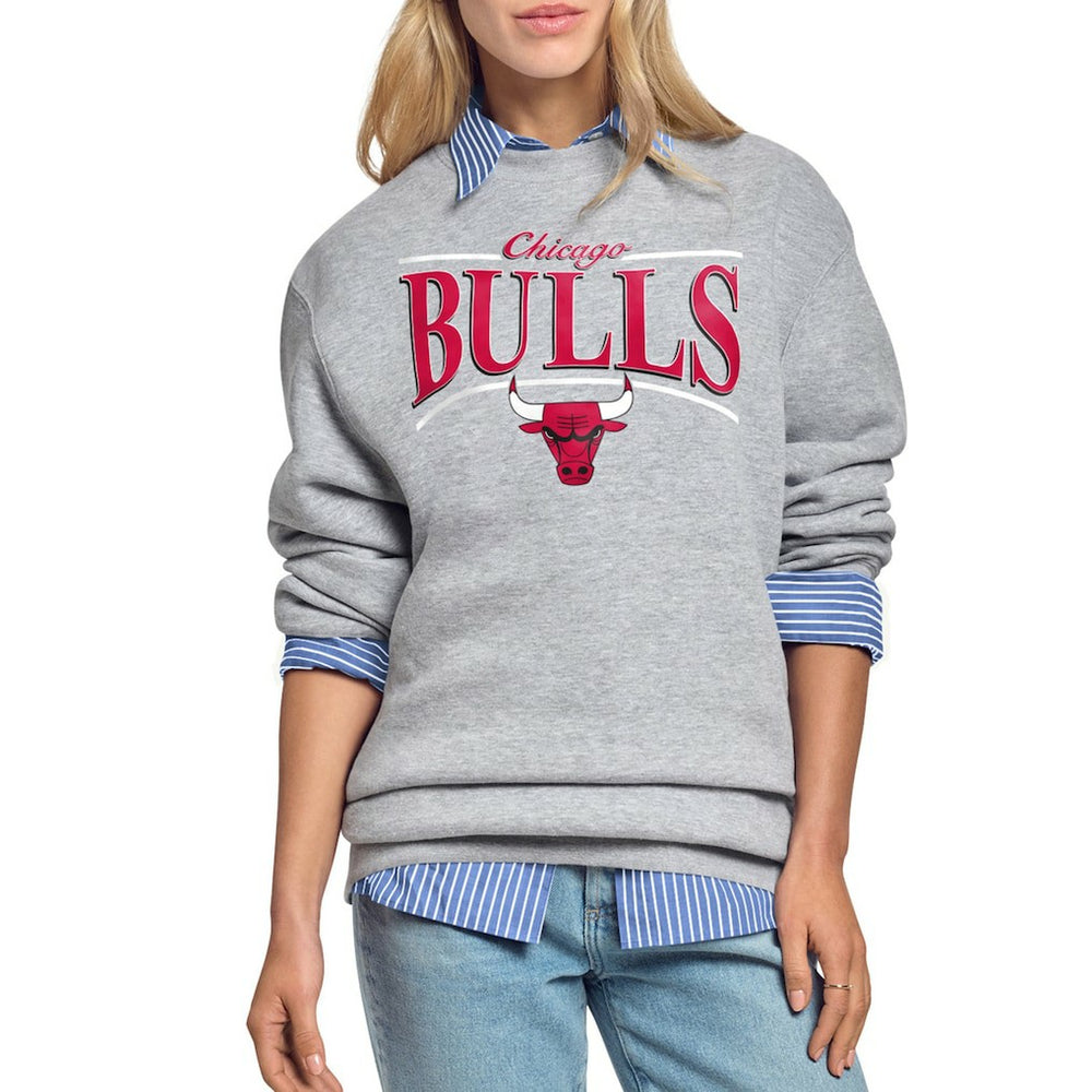 Chicago Bulls Starter Women's Arch Stripe Fleece Crewneck Sweatshirt Discount