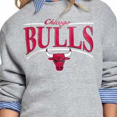 Chicago Bulls Starter Women's Arch Stripe Fleece Crewneck Sweatshirt Discount