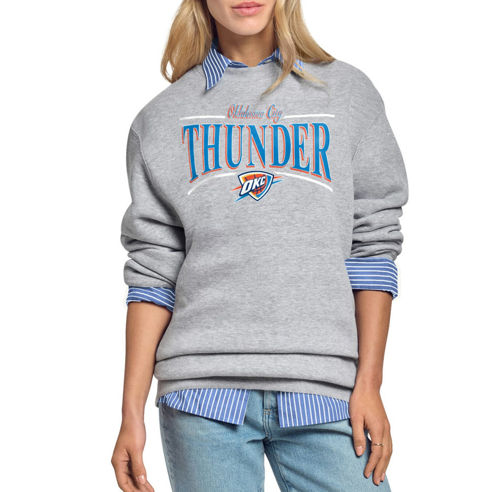 Oklahoma City Thunder Starter Women's Arch Stripe Fleece Crewneck Sweatshirt On Sale
