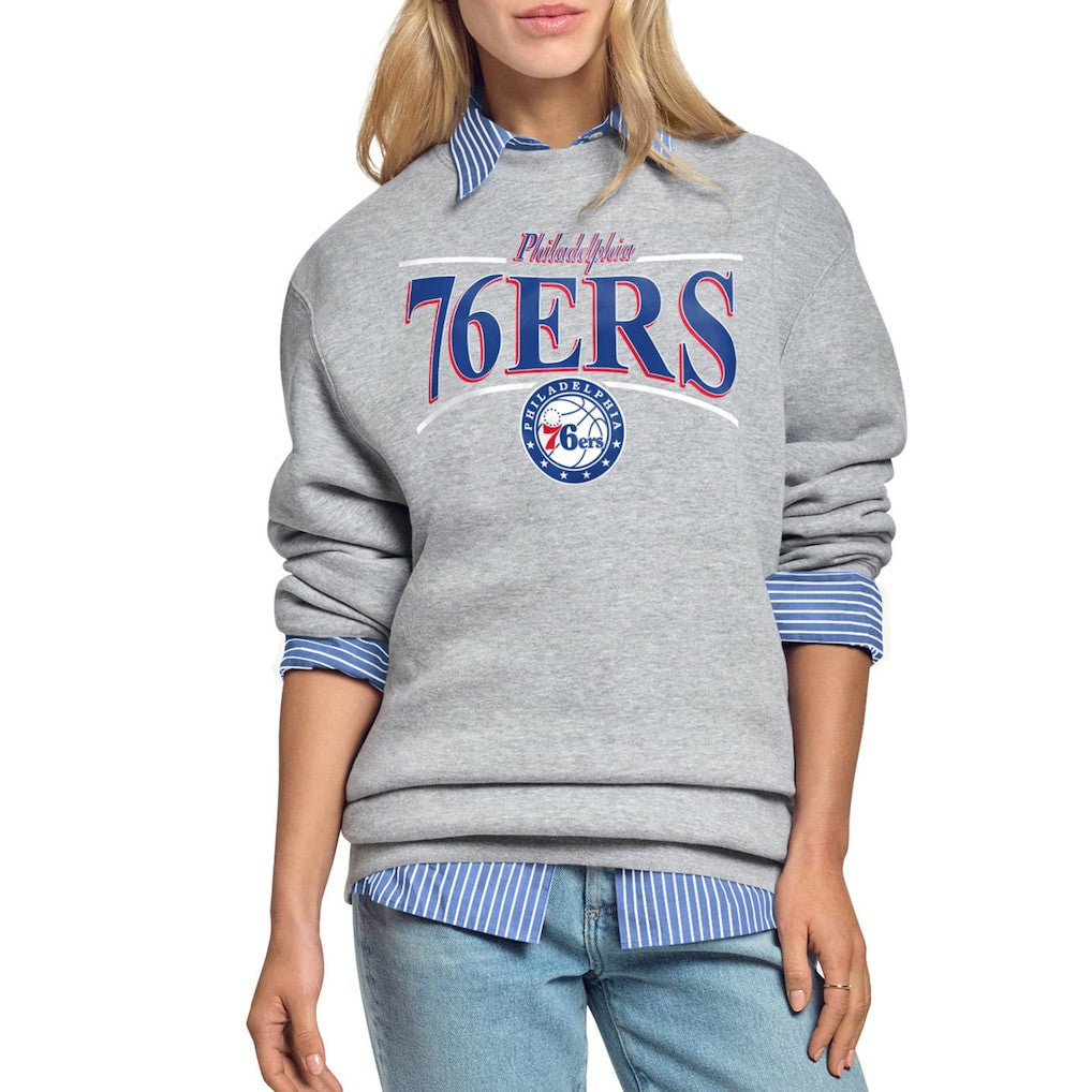 Philadelphia 76ers Starter Women's Arch Stripe Fleece Crewneck Sweatshirt New