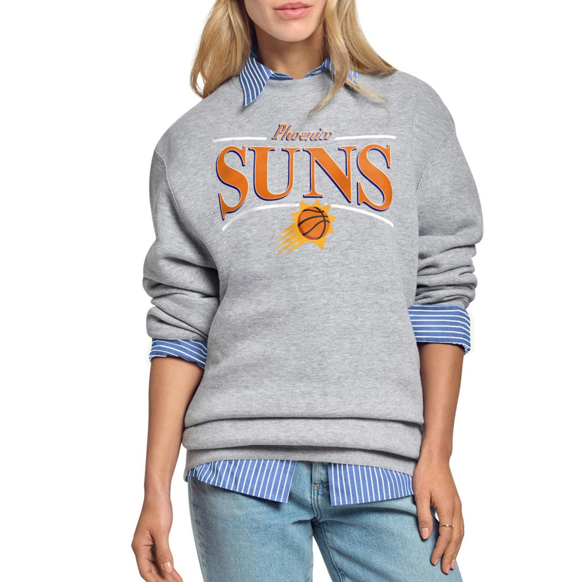 Phoenix Suns Starter Women's Arch Stripe Fleece Crewneck Sweatshirt Discount