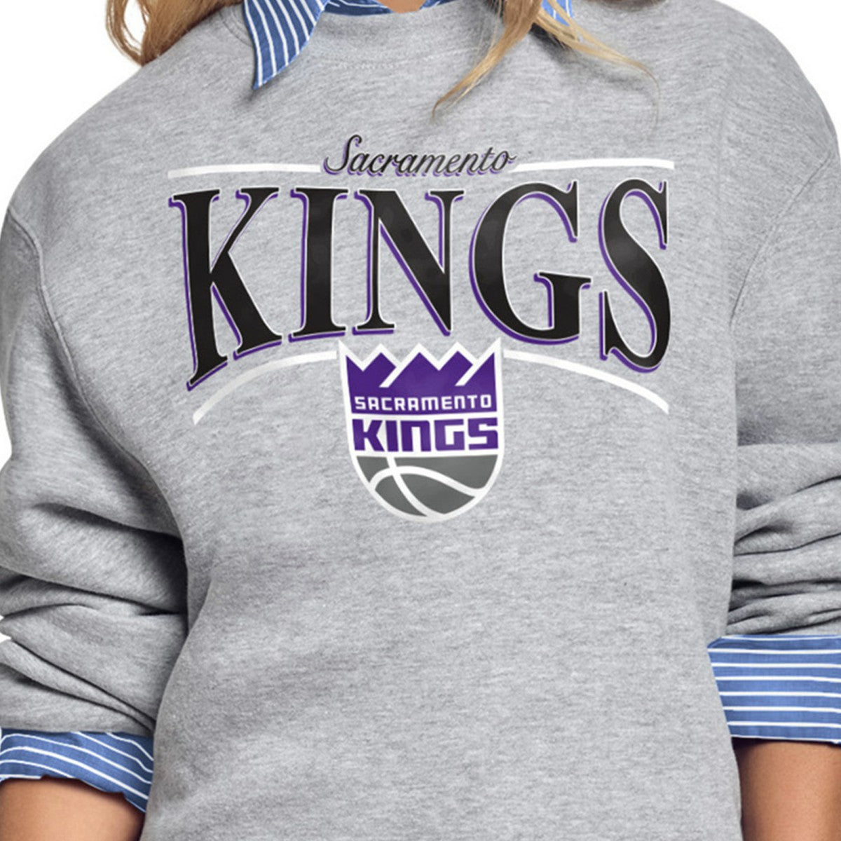 Sacramento Kings Starter Women's Arch Stripe Fleece Crewneck Sweatshirt Online