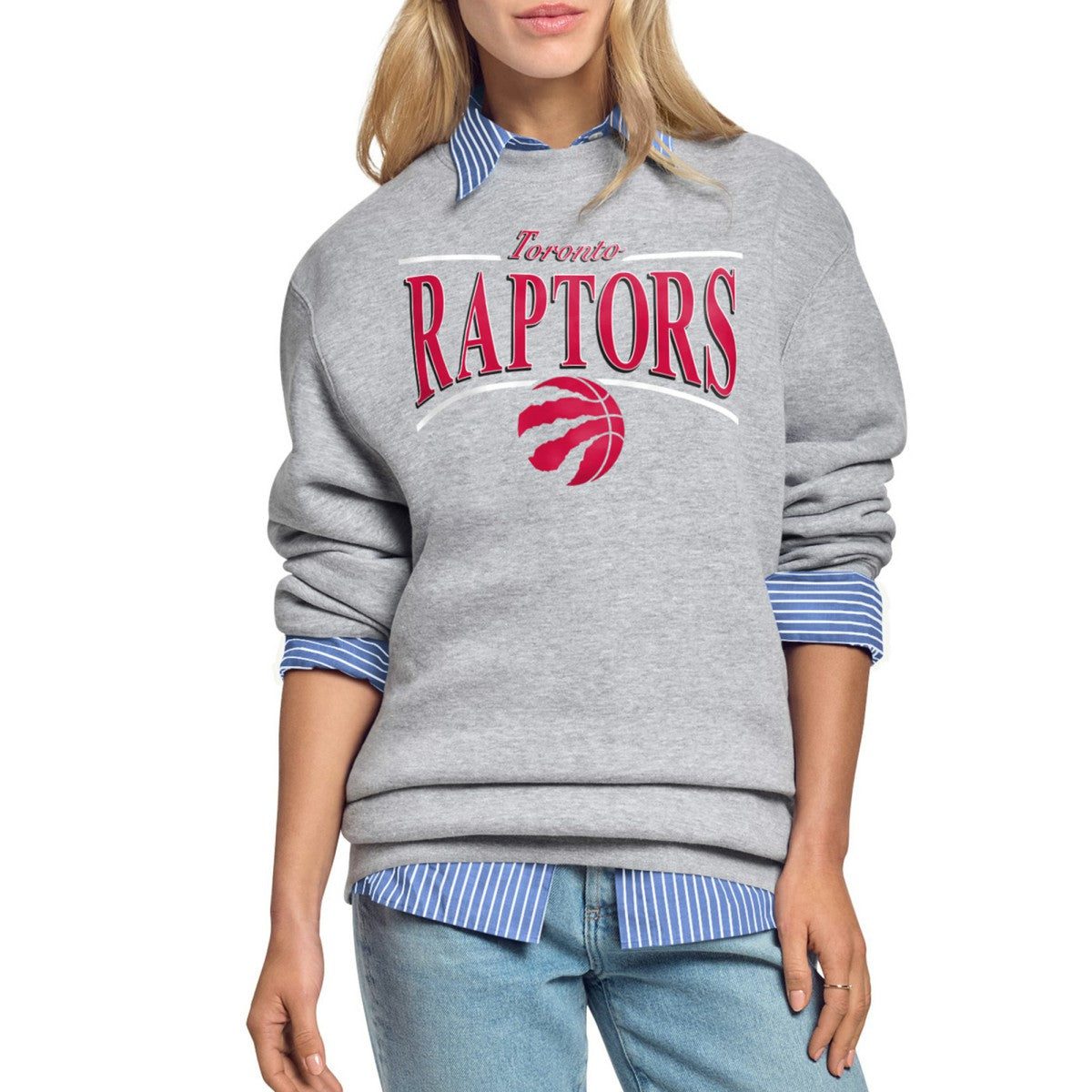 Toronto Raptors Starter Women's Arch Stripe Fleece Crewneck Sweatshirt Discount