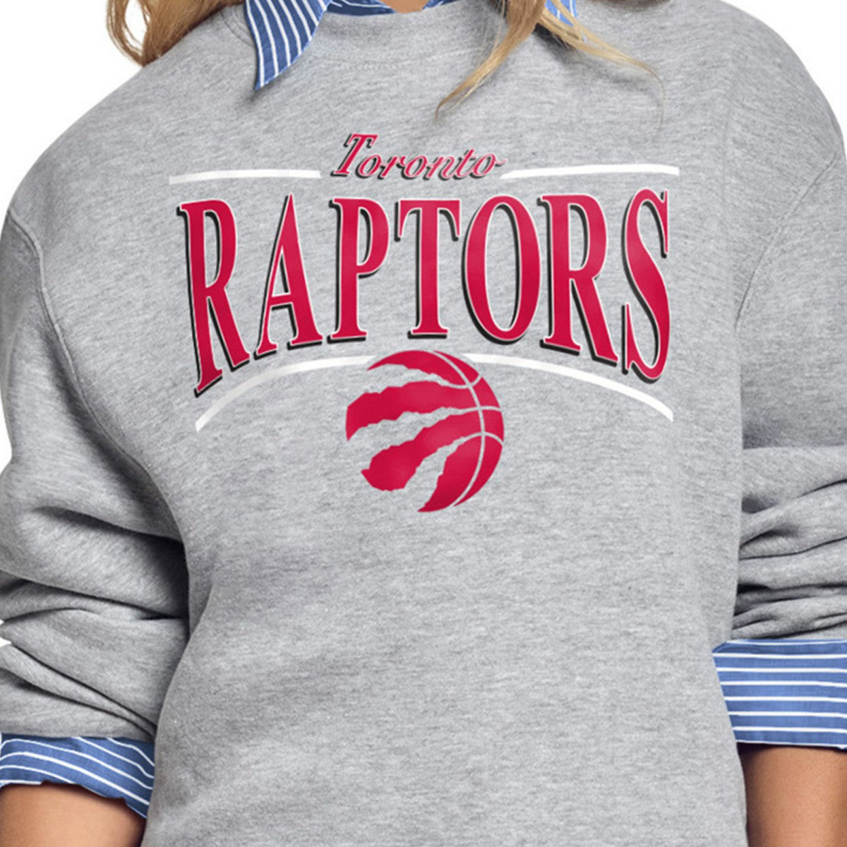 Toronto Raptors Starter Women's Arch Stripe Fleece Crewneck Sweatshirt Discount