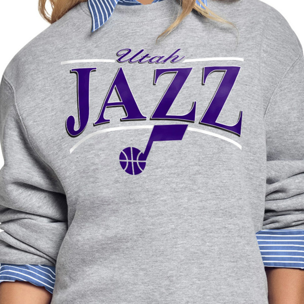 Utah Jazz Starter Women's Arch Stripe Fleece Crewneck Sweatshirt Online