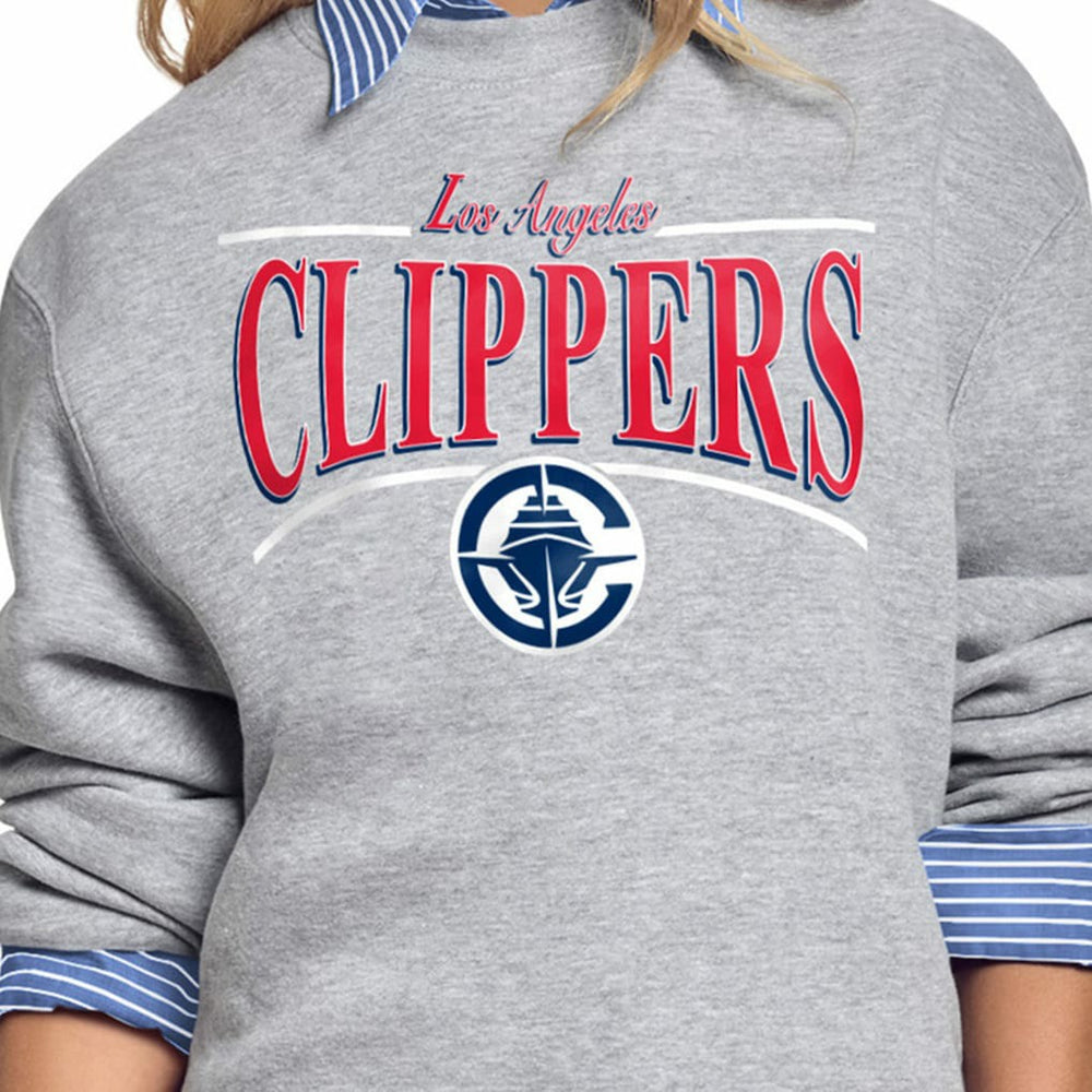 LA Clippers Starter Women's Arch Stripe Fleece Crewneck Sweatshirt On Sale