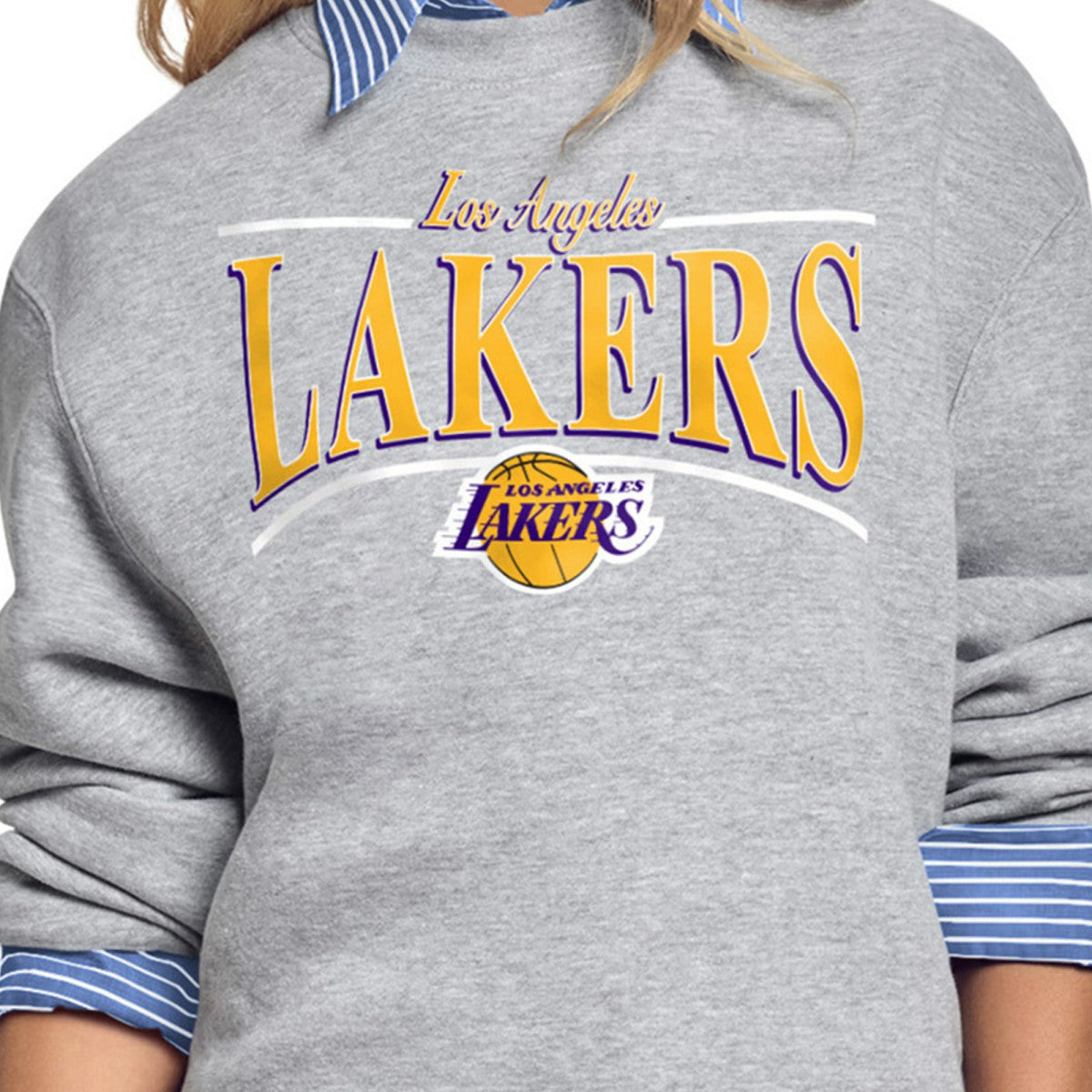 Los Angeles Lakers Starter Women's Arch Stripe Fleece Crewneck Sweatshirt Online