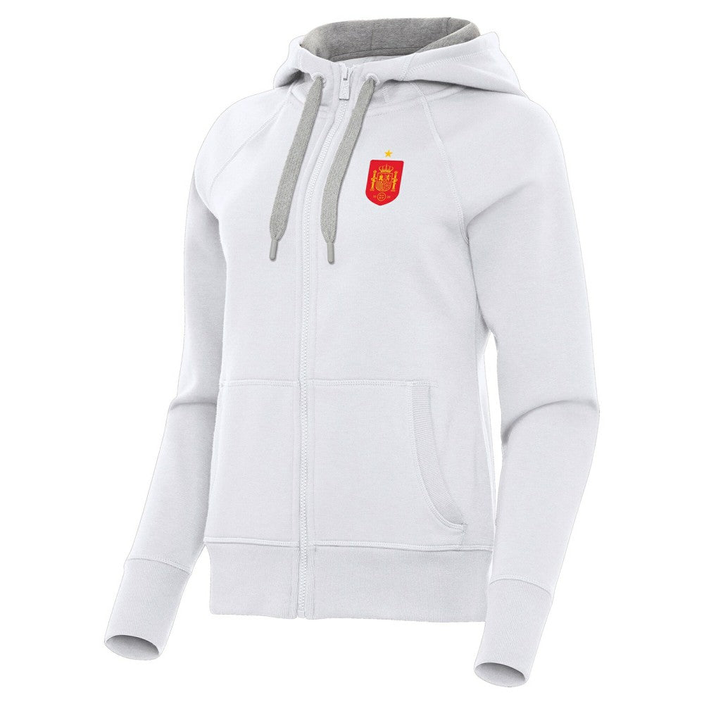 Spain National Team Antigua Women's Takeover Fleece Raglan Full-Zip Hoodie White