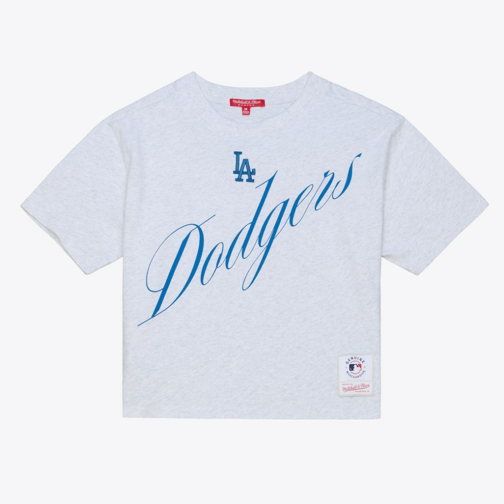 Los Angeles Dodgers Mitchell & Ness Women's Script Cropped Boxy T-Shirt | MLB For sale