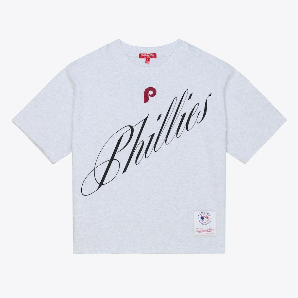 Philadelphia Phillies Mitchell & Ness Women's Script Cropped Boxy T-Shirt | MLB For sale