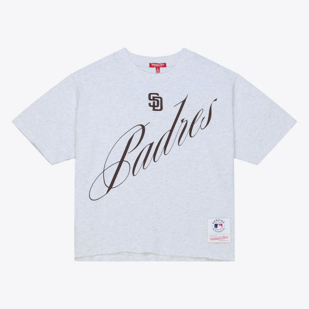 San Diego Padres Mitchell & Ness Women's Script Cropped Boxy T-Shirt | MLB Discount