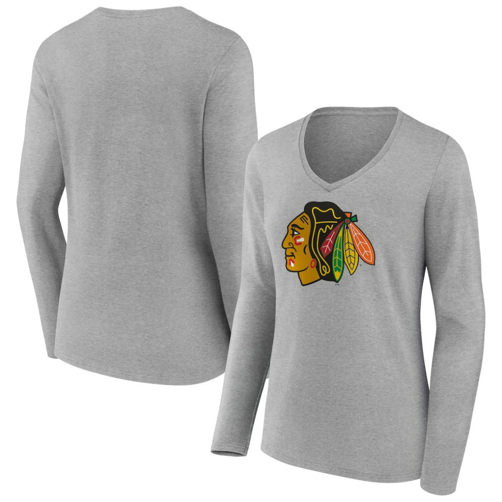 Chicago Blackhawks Women's Primary Logo Long Sleeve V-Neck T-Shirt Outlet