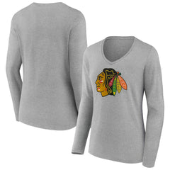 Chicago Blackhawks Women's Primary Logo Long Sleeve V-Neck T-Shirt Outlet