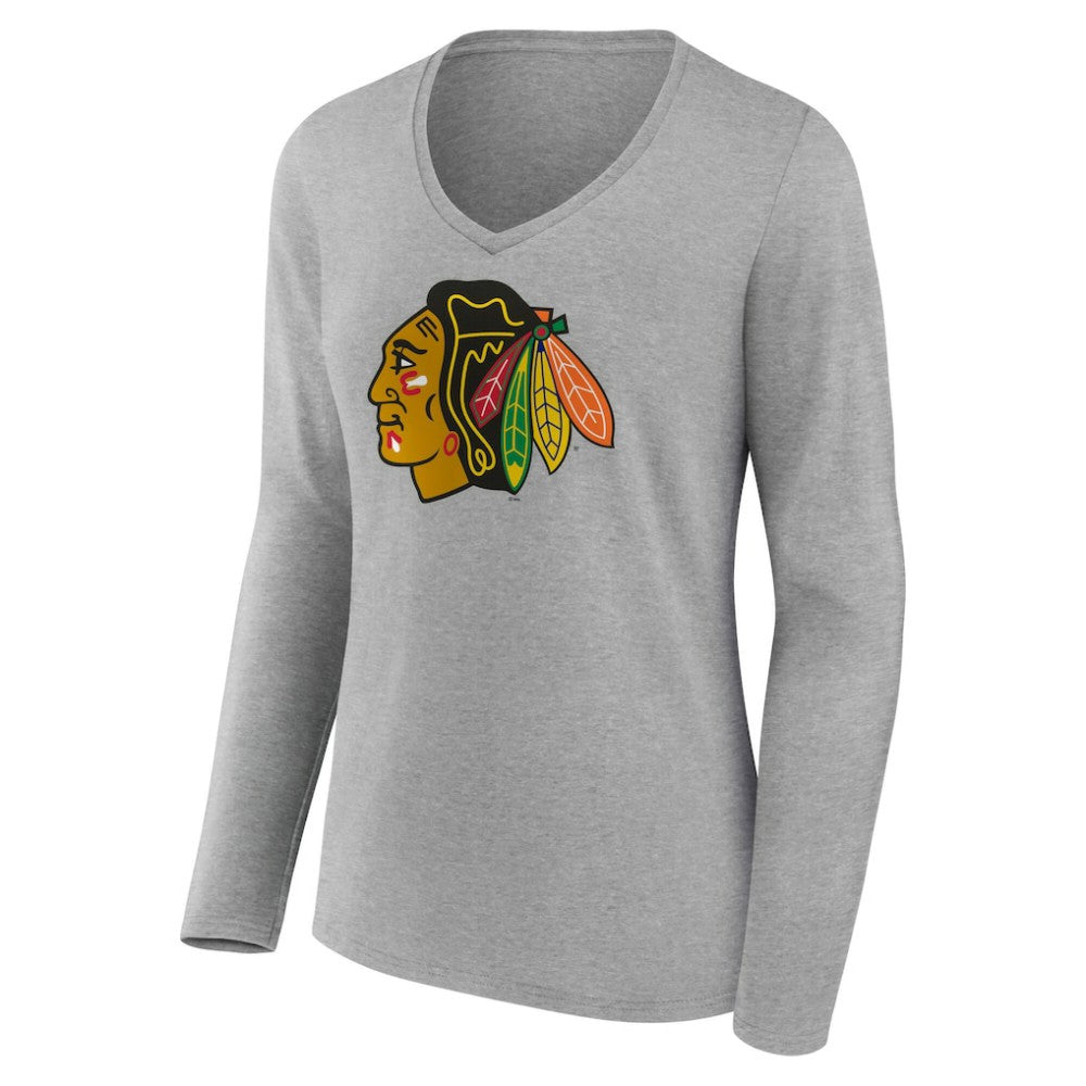 Chicago Blackhawks Women's Primary Logo Long Sleeve V-Neck T-Shirt Outlet