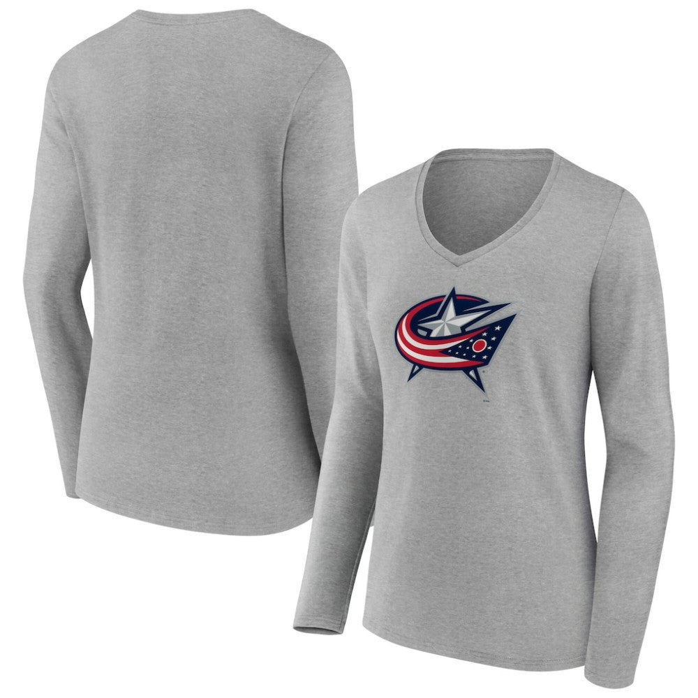 Columbus Blue Jackets Women's Primary Logo Long Sleeve V-Neck T-Shirt Outlet
