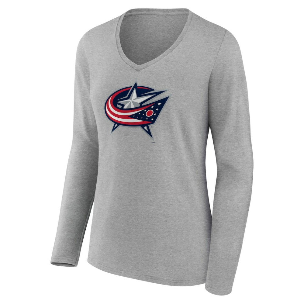Columbus Blue Jackets Women's Primary Logo Long Sleeve V-Neck T-Shirt Outlet