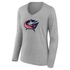 Columbus Blue Jackets Women's Primary Logo Long Sleeve V-Neck T-Shirt Outlet