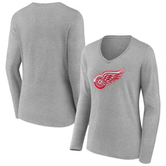 Detroit Red Wings Women's Primary Logo Long Sleeve V-Neck T-Shirt For Sale