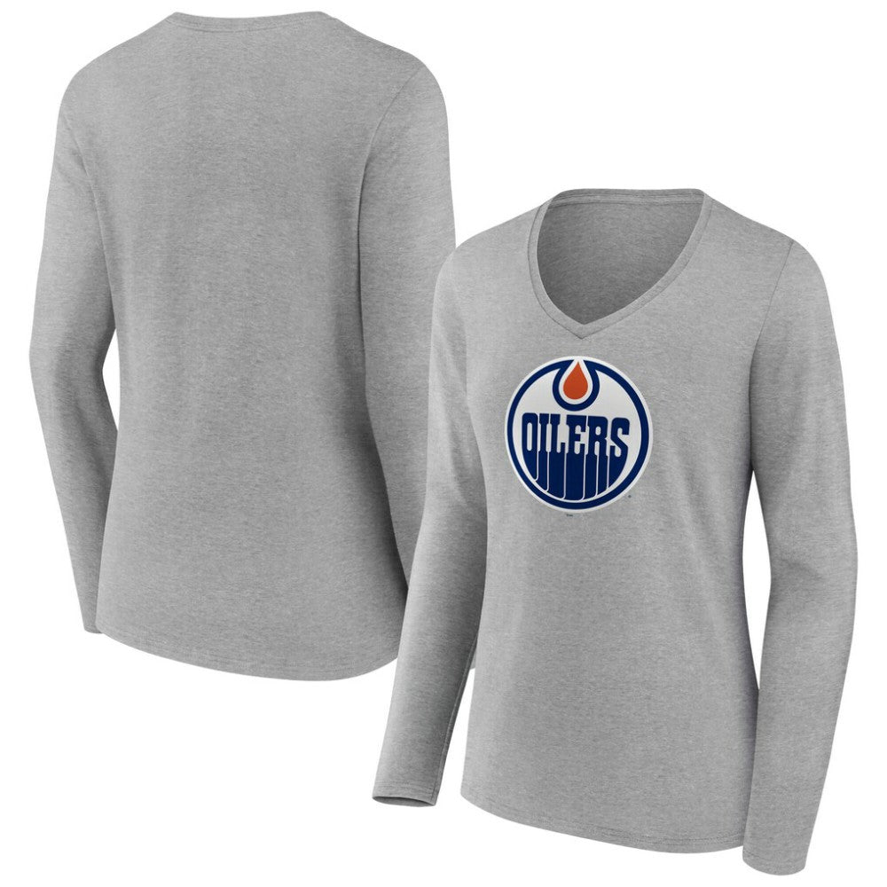 Edmonton Oilers Women's Primary Logo Long Sleeve V-Neck T-Shirt Online