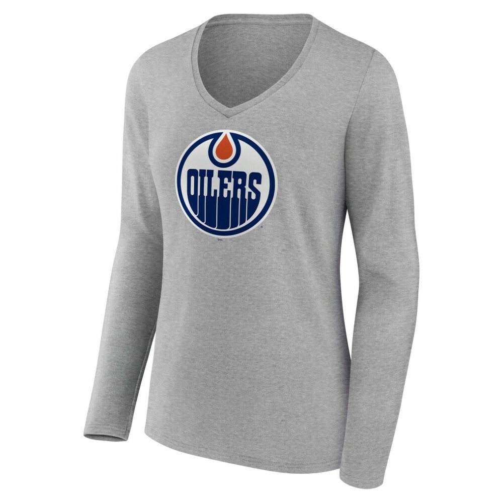 Edmonton Oilers Women's Primary Logo Long Sleeve V-Neck T-Shirt Online